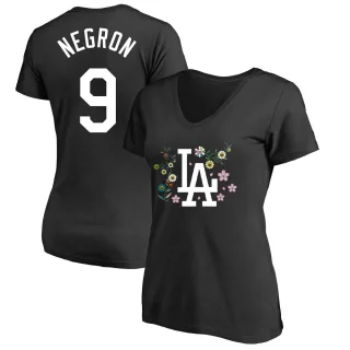 Women's Los Angeles Dodgers Kristopher Negron Black Takashi Murakami V-Neck T-Shirt