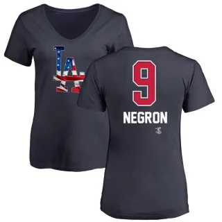 Women's Los Angeles Dodgers Kristopher Negron Navy Name and Number Banner Wave V-Neck T-Shirt