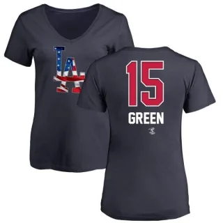 Women's Los Angeles Dodgers Shawn Green Green Name and Number Banner Wave V-Neck T-Shirt Navy